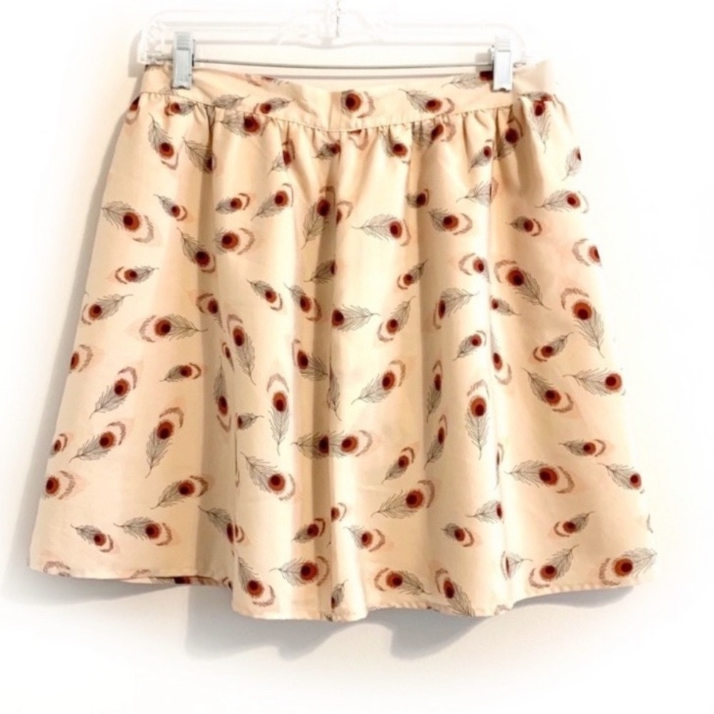 FOREVER 21 Blush Skirt with Peacock Feather Print